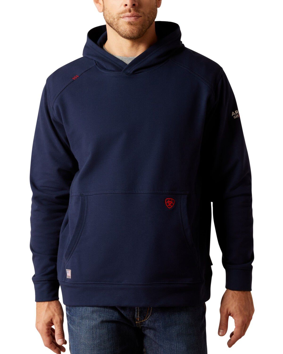 Image #1 - Ariat Men's FR Durastretch&trade; Solid Hooded Sweatshirt, Navy, hi-res