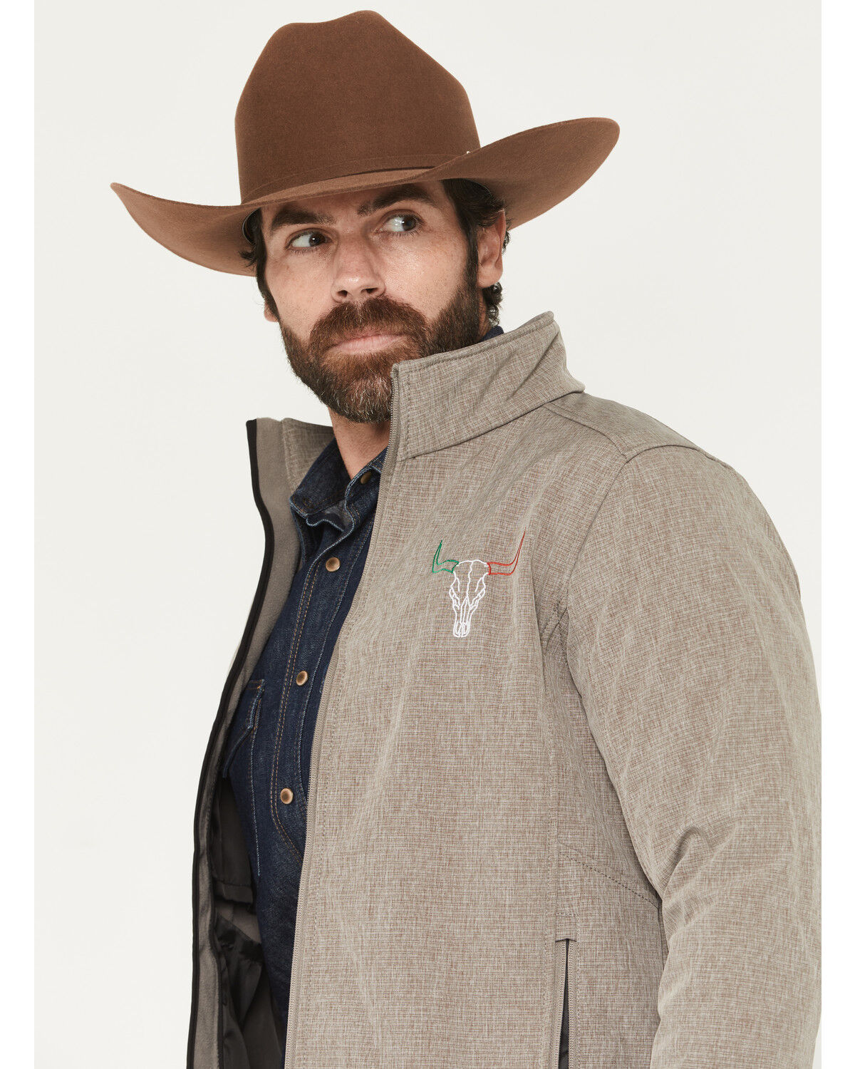 Image #3 - Cowboy Hardware Men's Hecho en Mexico Longhorn Softshell Jacket, Khaki, hi-res