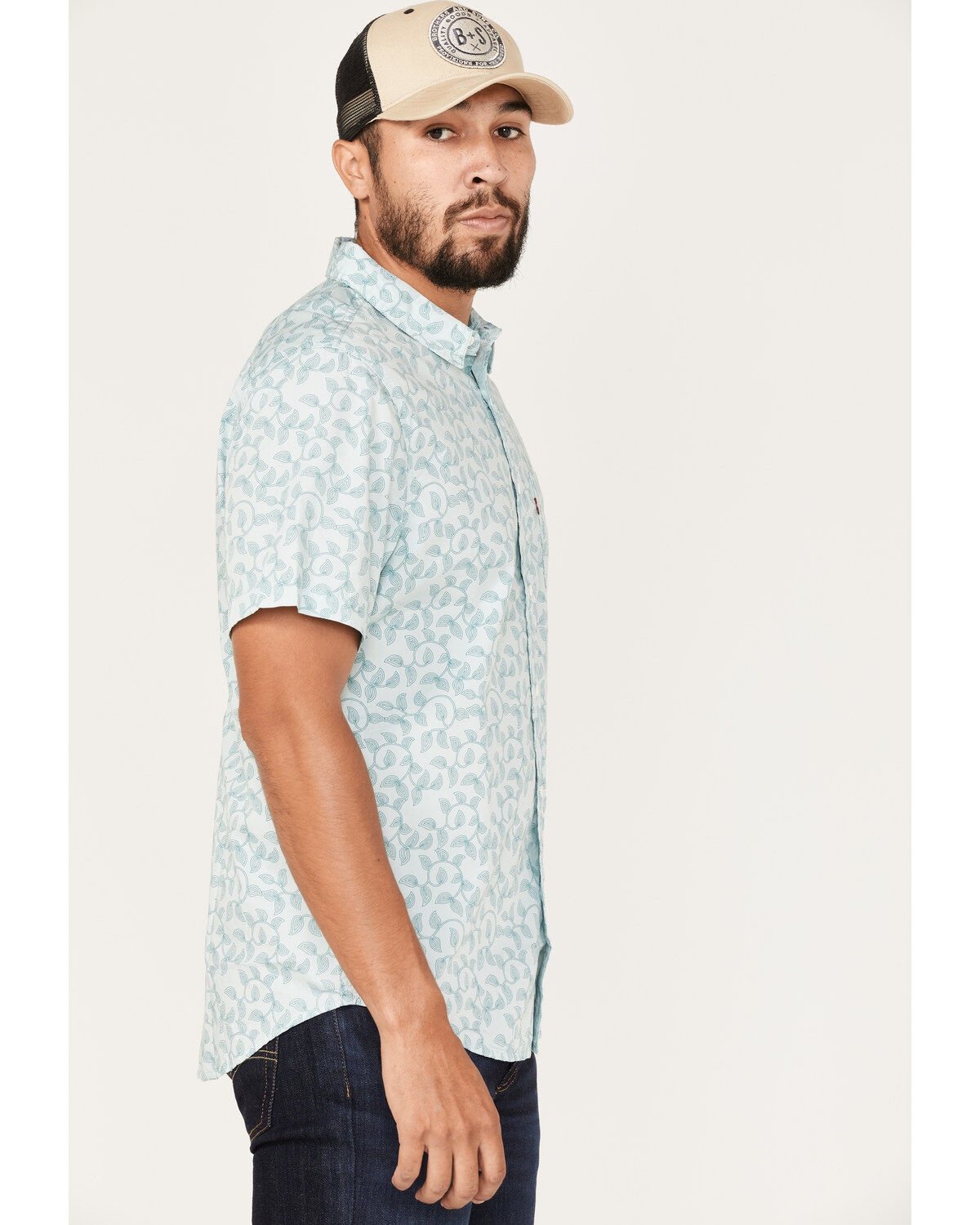 Image #2 - Levi's Men's Classic Swirly Floral Print Short Sleeve Button Down Shirt, Blue, hi-res