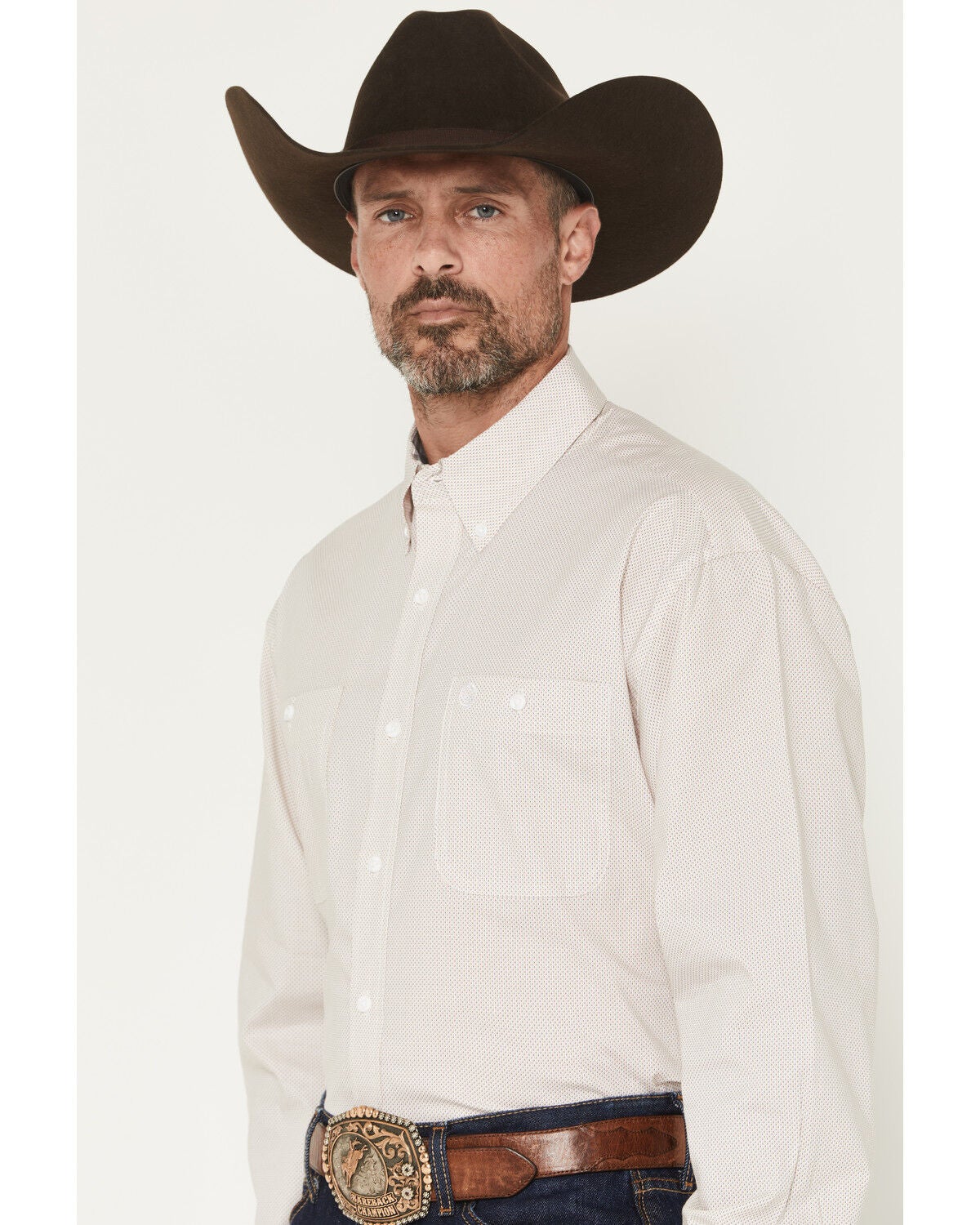 Image #2 - George Strait by Wrangler Men's Geo Print Long Sleeve Button-Down Stretch Western Shirt, Orange, hi-res
