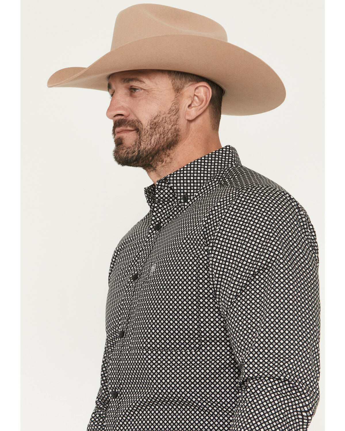 Image #2 - Ariat Men's Troy Geo Print Fitted Long Sleeve Button-Down Western Shirt, Black, hi-res