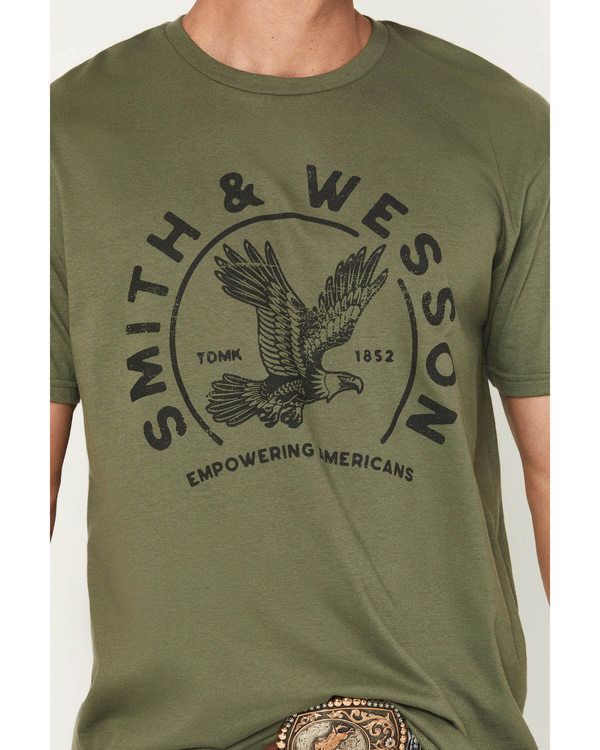 Image #3 - Smith & Wesson Men's Empowering Americans  Badge Short Sleeve Graphic T-Shirt, Olive, hi-res
