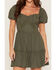 Image #3 - Trixxi Women's Ribbon Trim Short Sleeve Mini Dress, Green, hi-res