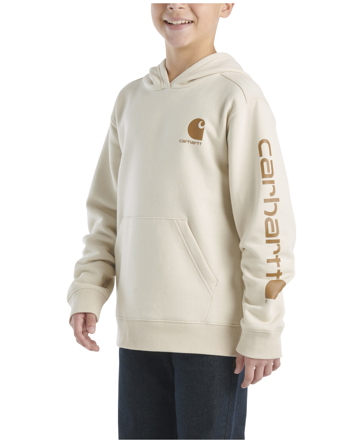 Image #1 - Carhartt Boys' Logo Graphic Hooded Sweatshirt, Off White, hi-res