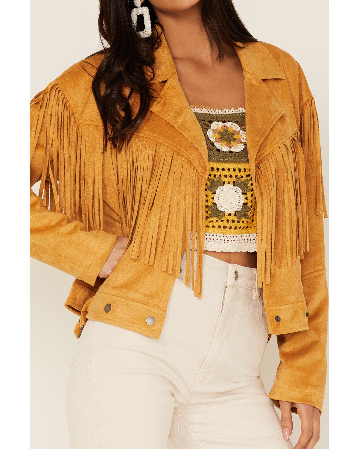 Image #3 - Fornia Women's Faux Suede Fringe Moto Jacket, , hi-res