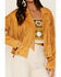 Fornia Women's Faux Suede Fringe Moto Jacket, Mustard, hi-res