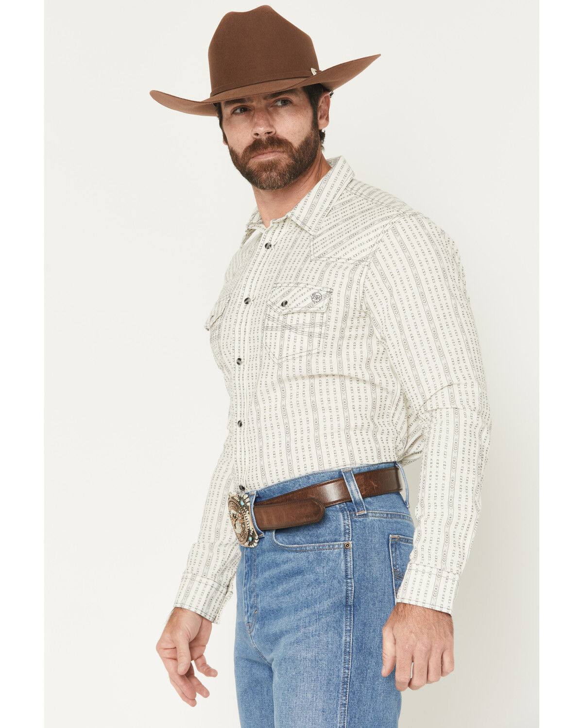 Image #2 - Blue Ranchwear Men's Sundays Best Striped Long Sleeve Snap Western Shirt, White, hi-res