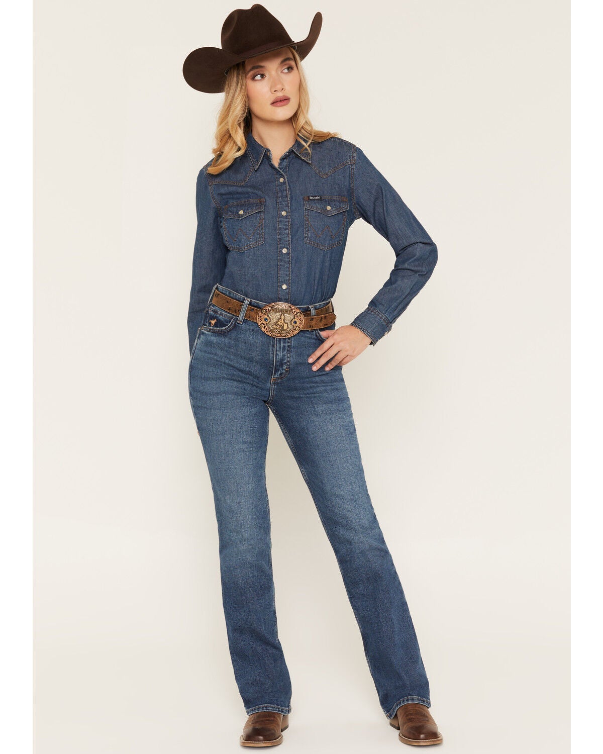 Wrangler Women's Dark Wash High Rise Rodeo Bootcut Stretch Denim Jeans, Dark Wash, hi-res