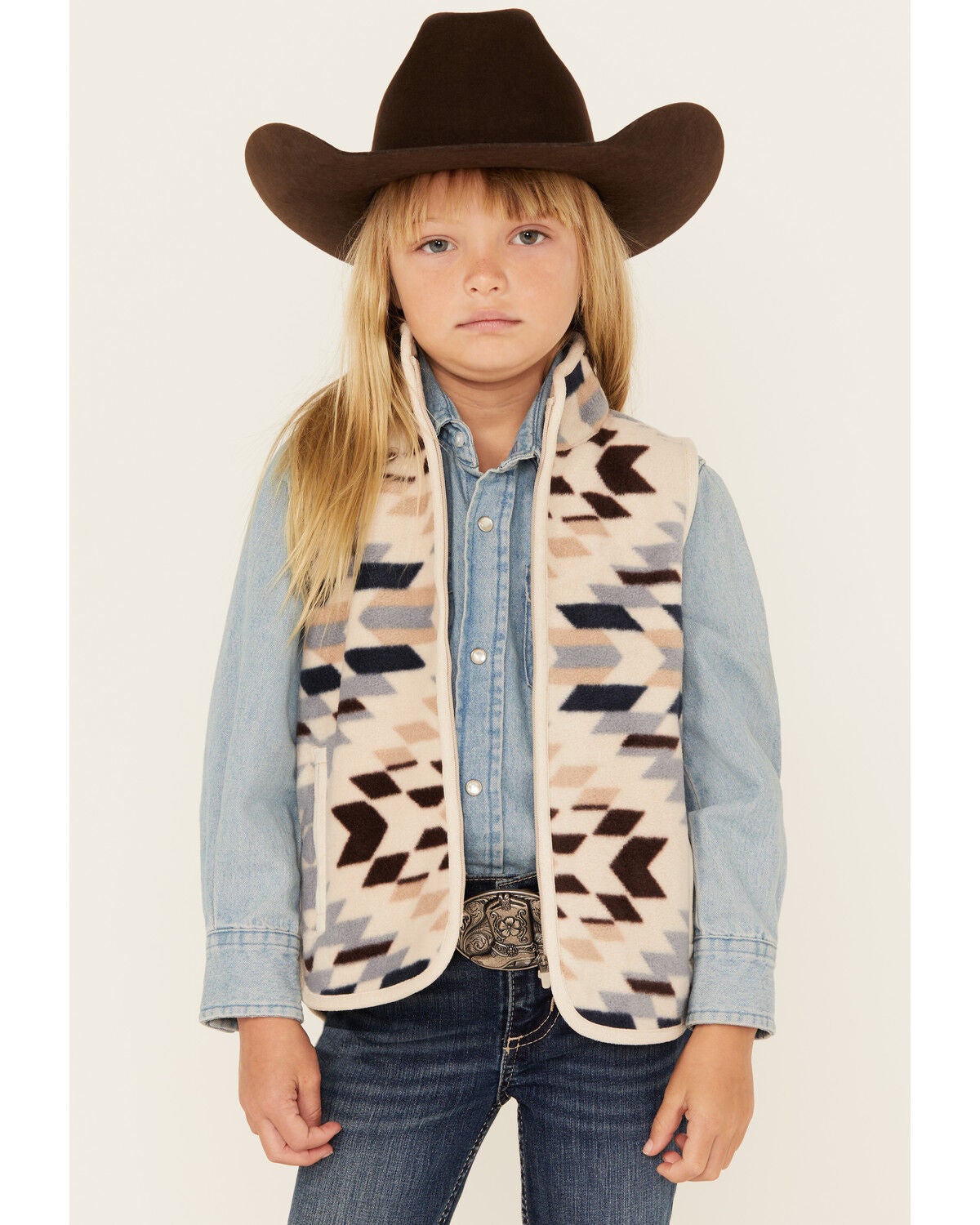 Shyanne Girls' Polar Fleece Zip-Up Vest, Natural, hi-res