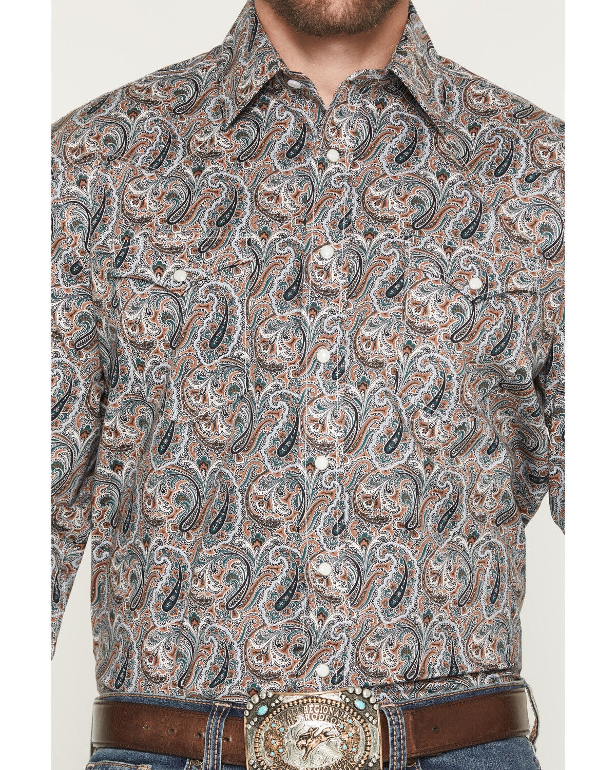 Image #3 - Panhandle Slim Men's Rough Stock Paisley Print Long Sleeve Snap Stretch Western Shirt, Camel, hi-res