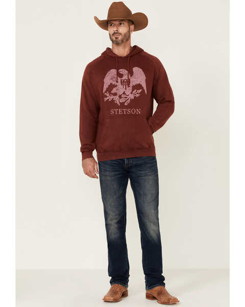 Image #2 - Stetson Men's Red Mineral Wash Distressed Eagle Graphic Hooded Sweatshirt , Blue, hi-res