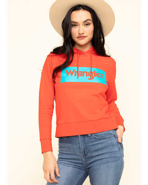 Image #1 - Wrangler Modern Women's Red High Rib Retro Sweatshirt Logo Hoodie, , hi-res