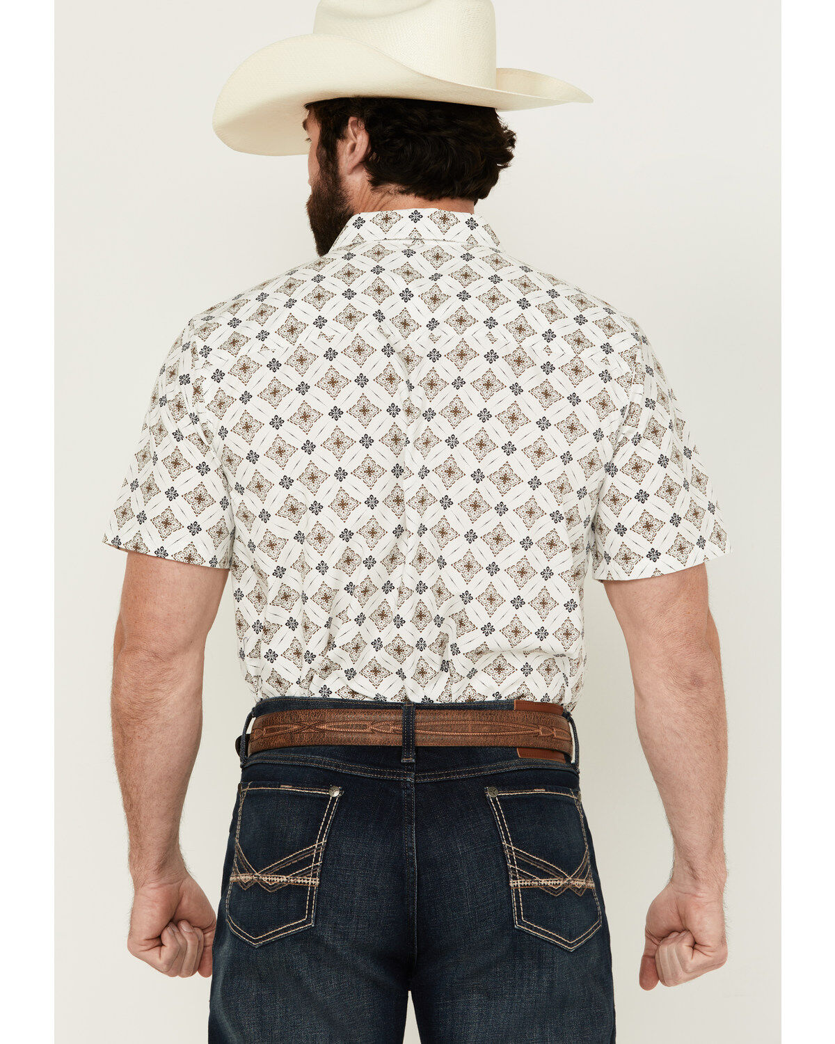 Image #4 - Gibson Men's Hubert Medallion Print Short Sleeve Button-Down Western Shirt, White, hi-res