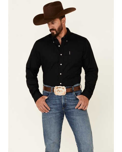 Cinch Men's Modern Fit Solid Black Long Sleeve Button Down Western Shirt , Black, hi-res