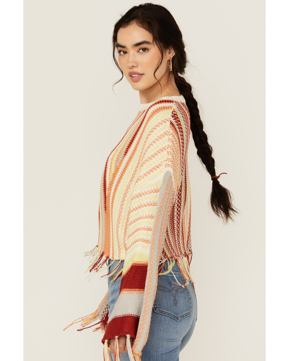 Image #2 - Rock & Roll Denim Women's Striped Print Sweater, Orange, hi-res