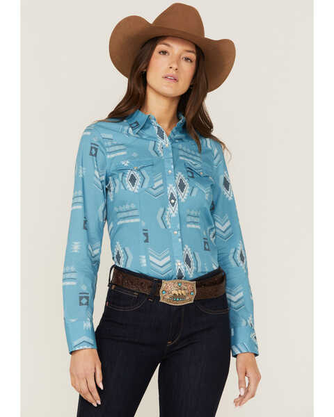 Image #1 - Roper Women's Southwestern Print Long Sleeve Western Pearl Snap Shirt, , hi-res