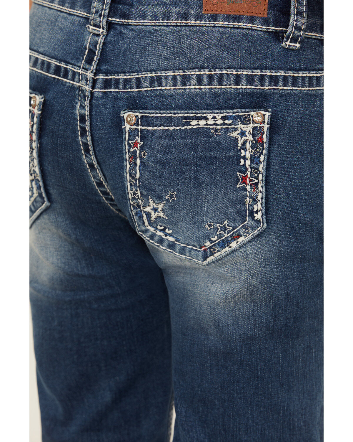Product Name:  Shyanne Girls' Medium Wash Star Pocket Bootcut Stretch Denim Jeans