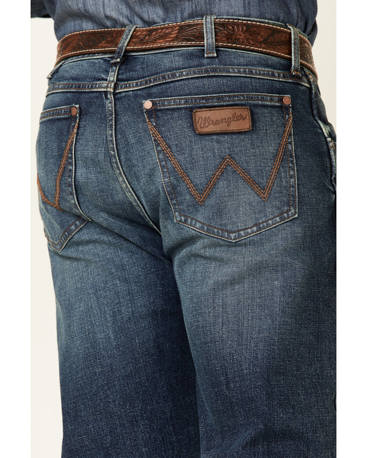 Image #3 - Wrangler Retro Men's Mauney Dark Wash Stretch Slim Straight Jeans, Blue, hi-res