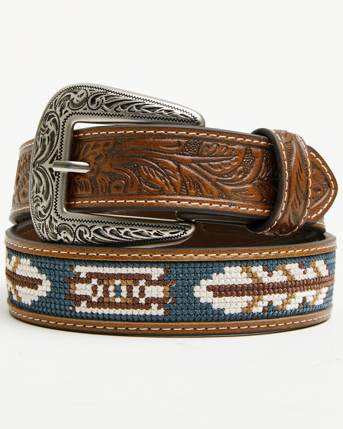 Cody James Boys' Zane Southwestern Embroidered Inlay Belt, Brown, hi-res