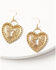 Image #1 - Shyanne Women's Western Muse Heart Concho Earrings, Gold, hi-res