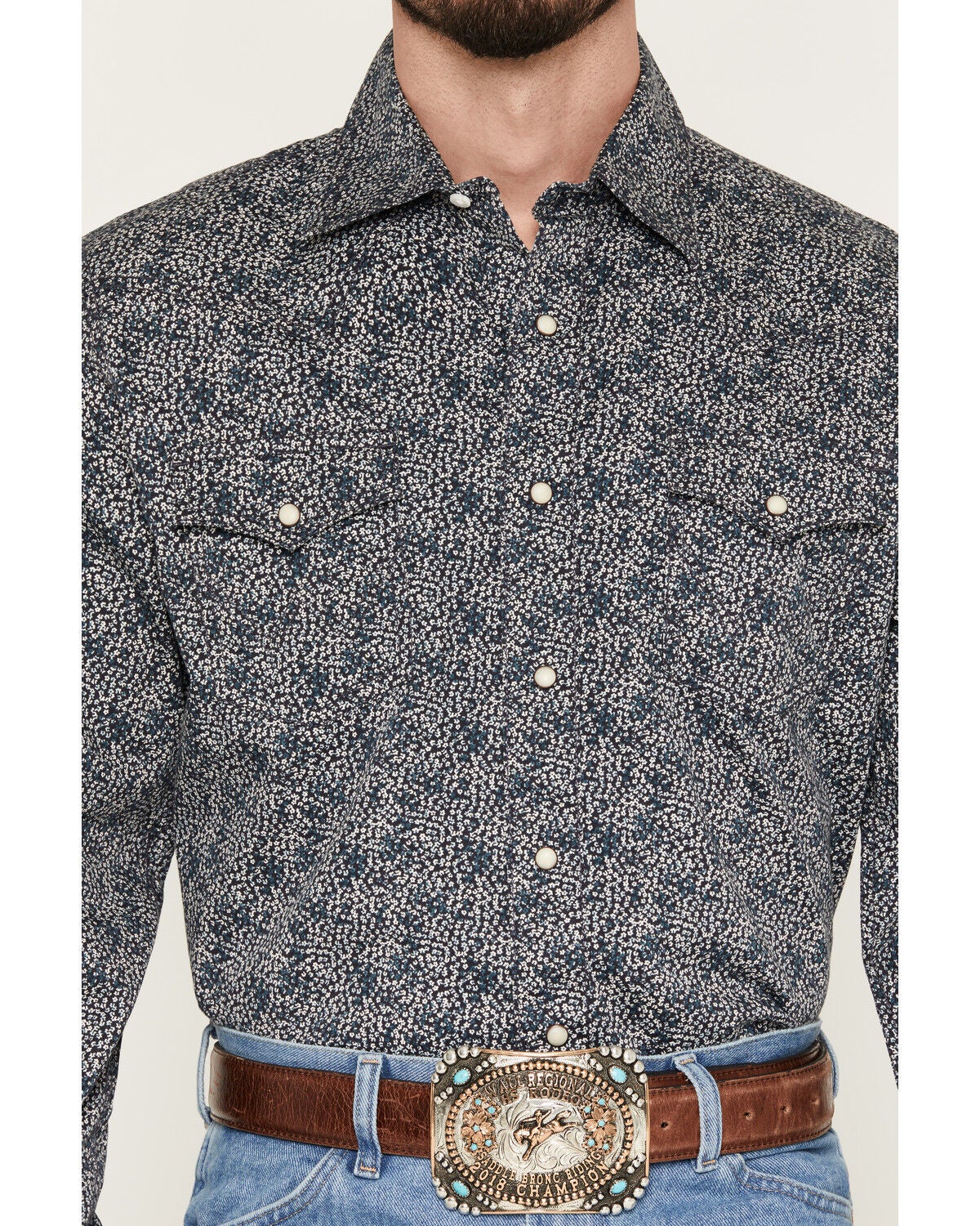 Image #3 - Wrangler Retro Men's Floral Print Long Sleeve Snap Western Shirt - Tall, Navy, hi-res