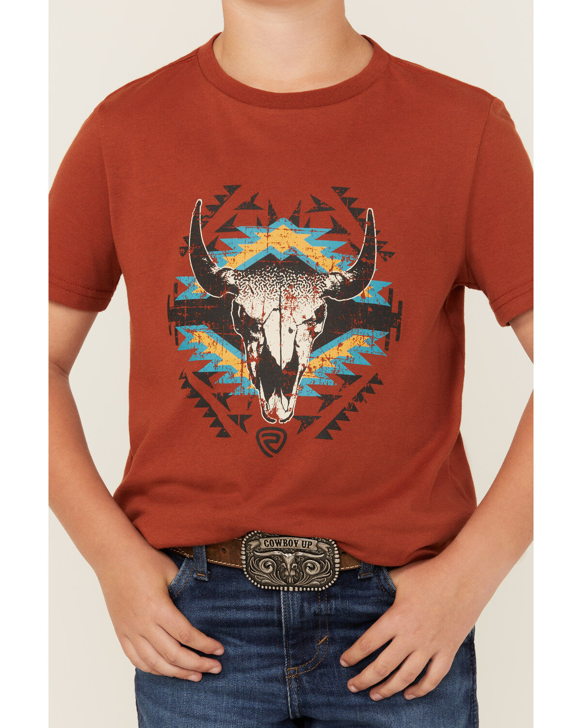 Image #3 - Rock & Roll Denim Boys' Steer Head Short Sleeve Graphic Tee, Rust Copper, hi-res