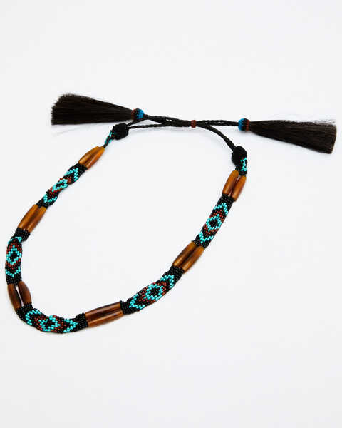 Image #2 - Austin Accent Amber Horn Beaded Hat Band, Turquoise, hi-res