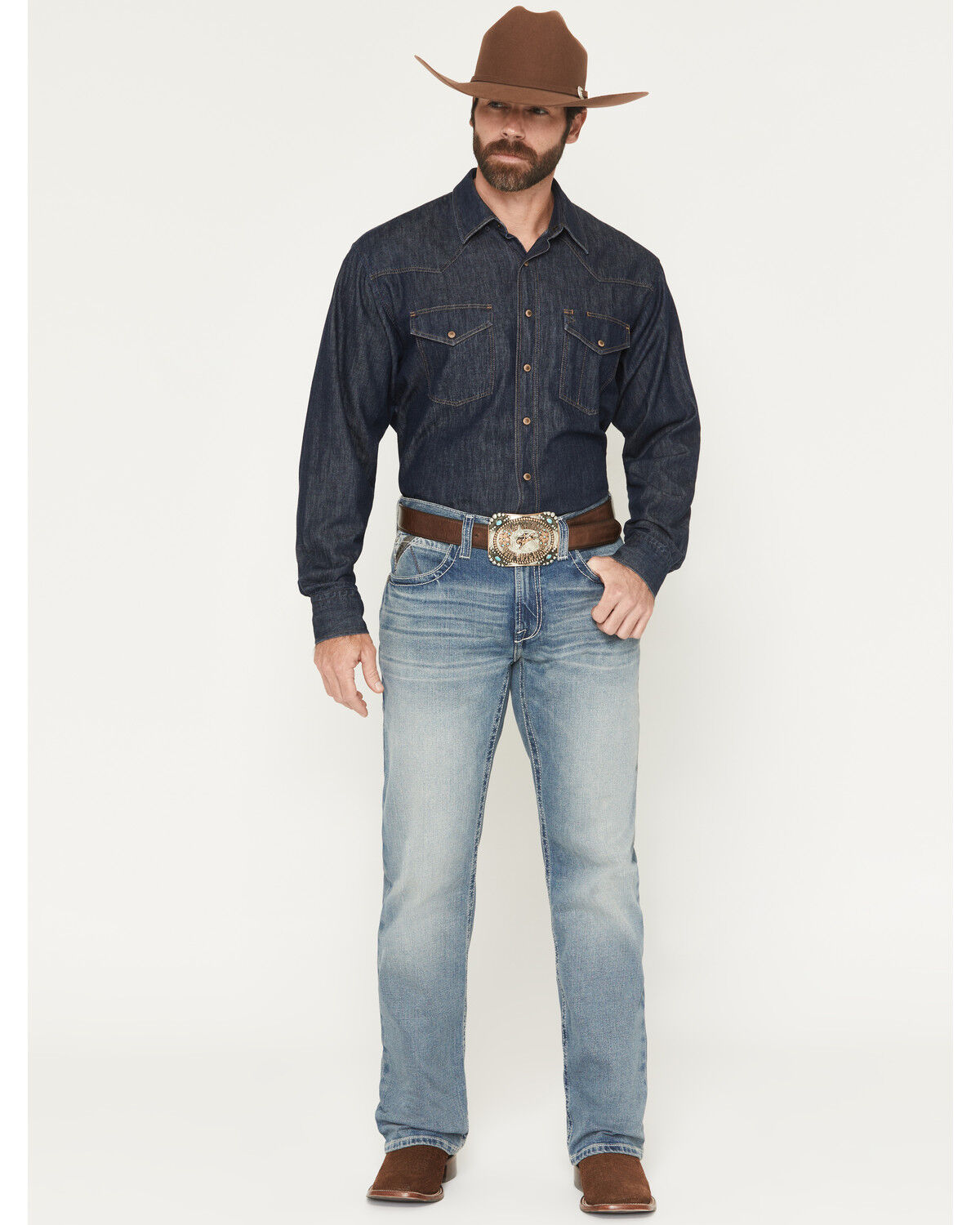 Image #1 - Ariat Men's M4 Shasta Light Wash Relaxed Bootcut Stretch Denim Jeans, Light Wash, hi-res