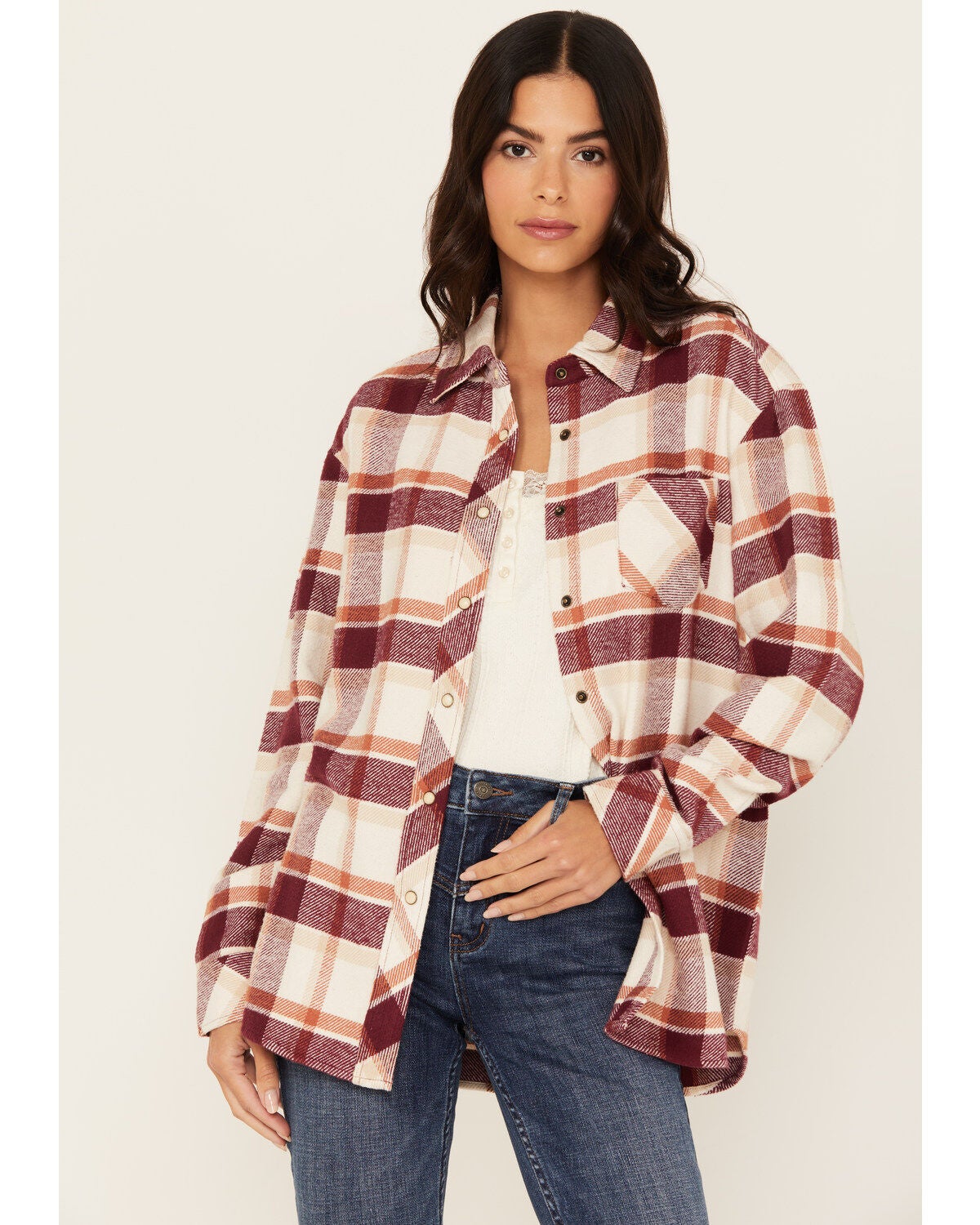 Idyllwind Women's Rendon Plaid Print Long Sleeve Snap Flannel, Pecan, hi-res