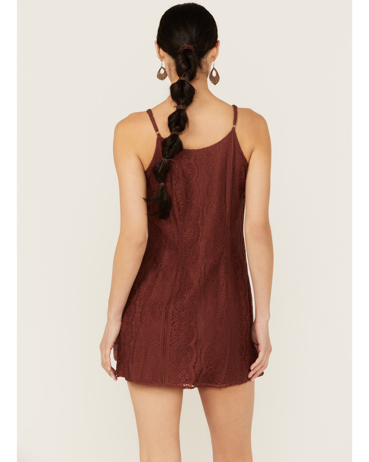 Image #4 - Shyanne Women's Lace Slip Mini Dress, Brown, hi-res