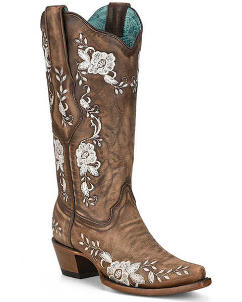 Image #1 - Corral Women's Embroidered Floral Western Boots - Snip Toe, Brown, hi-res