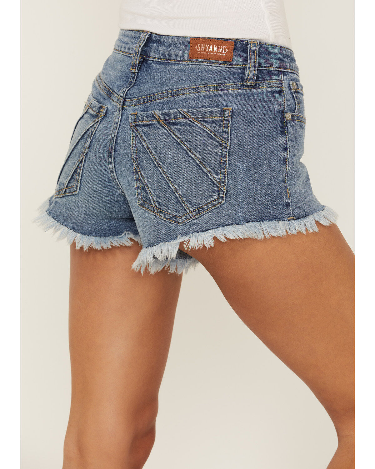 Image #4 - Shyanne Women's Mid Rise Fray Hem Button Fly Shorts, , hi-res