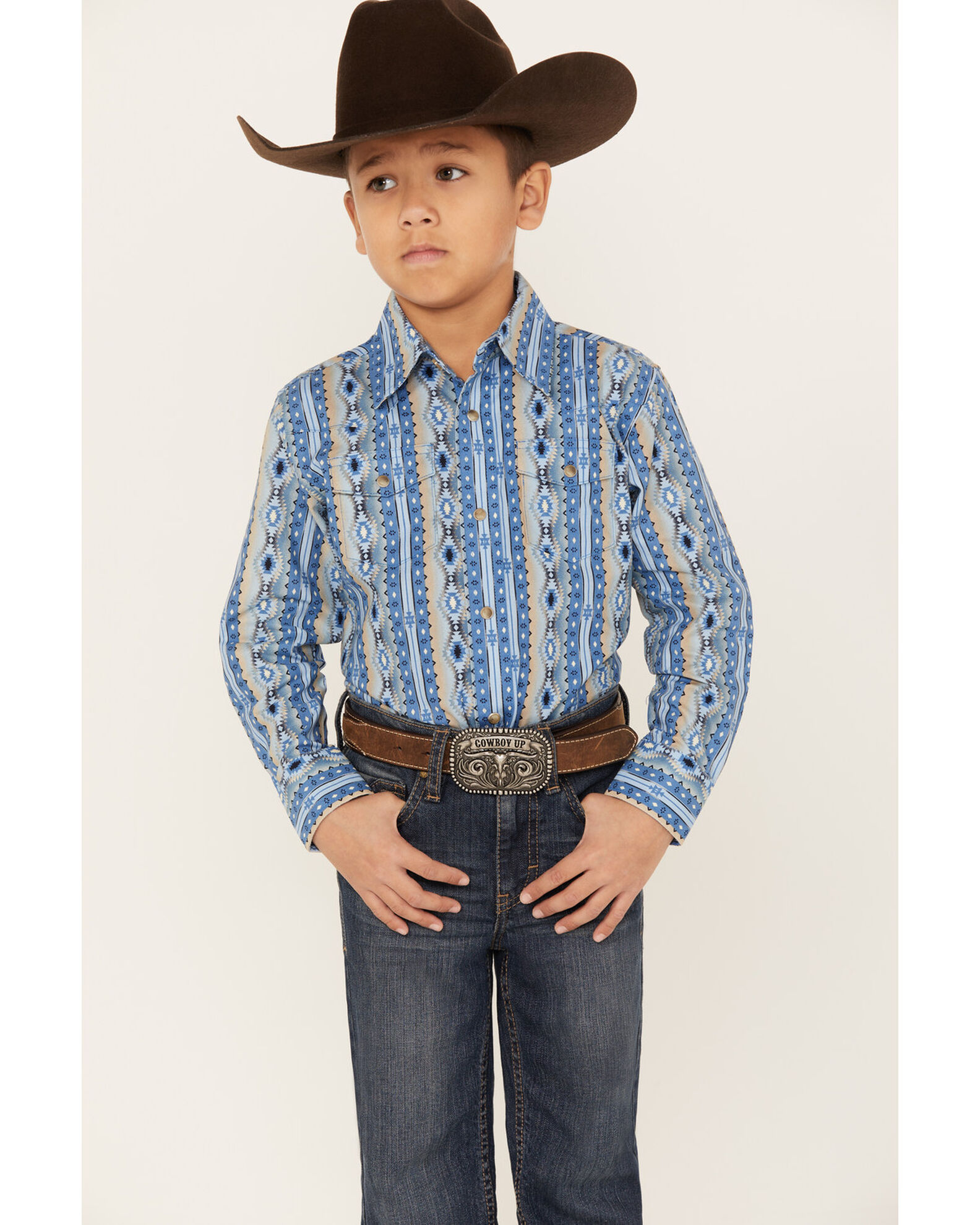 Wrangler Boys' Southwestern Print Long Sleeve Western Snap Shirt | Boot Barn