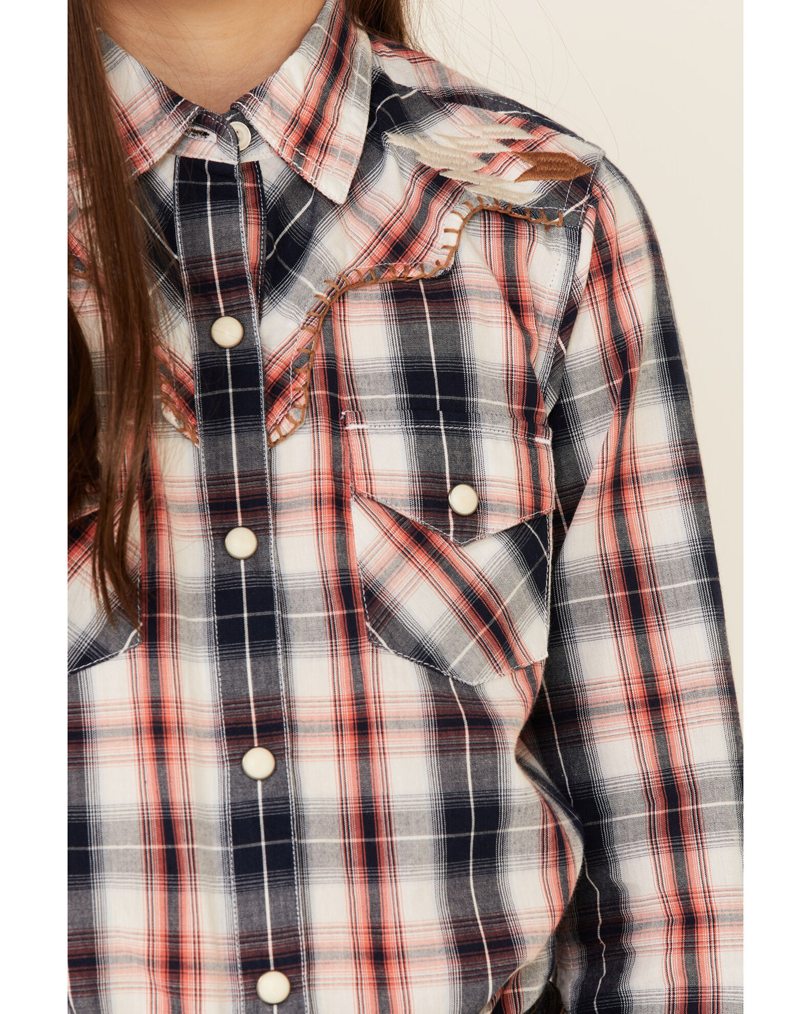 Image #2 - Ariat Girls' R.E.A.L Dynamic Plaid Print Southwestern Yoke Long Sleeve Western Shirt, Multi, hi-res