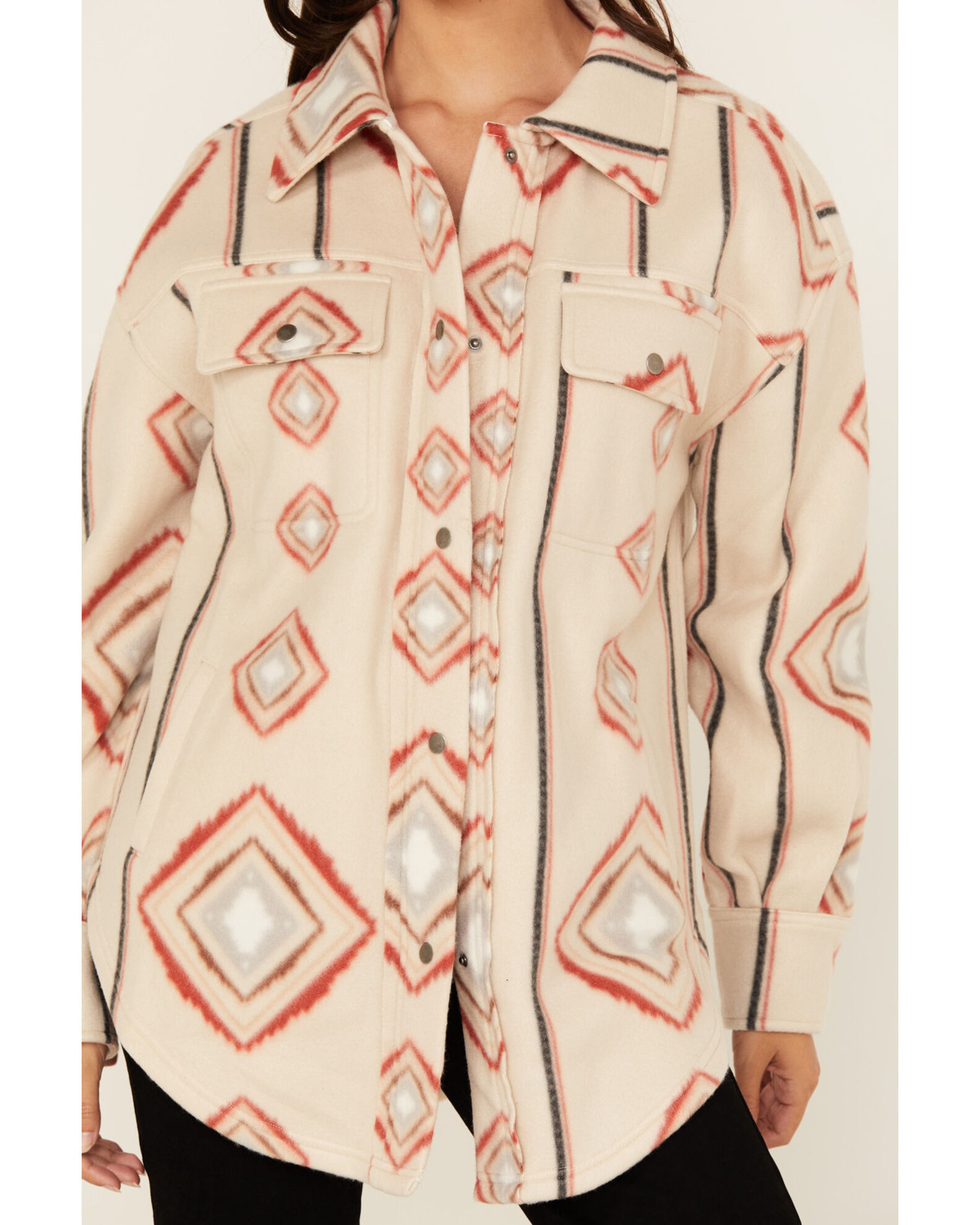 Image #3 - Fornia Women's Southwestern Print Polar Fleece Shacket, Grey, hi-res