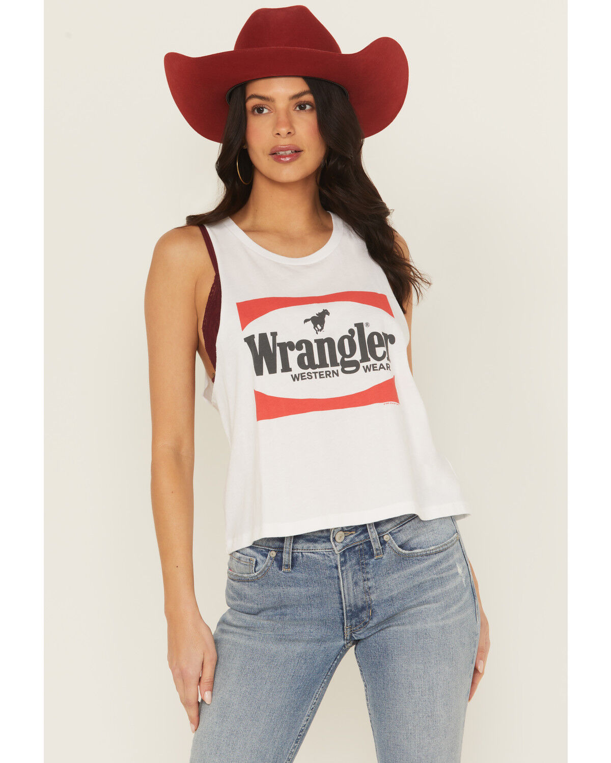 Wrangler Women's Logo Sleeveless Graphic Muscle Tank, White, hi-res