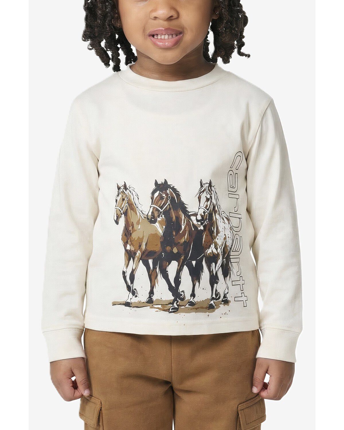 Image #1 - Carhartt Toddler Girls' Horse Logo Long Sleeve Graphic Tee, Cream, hi-res