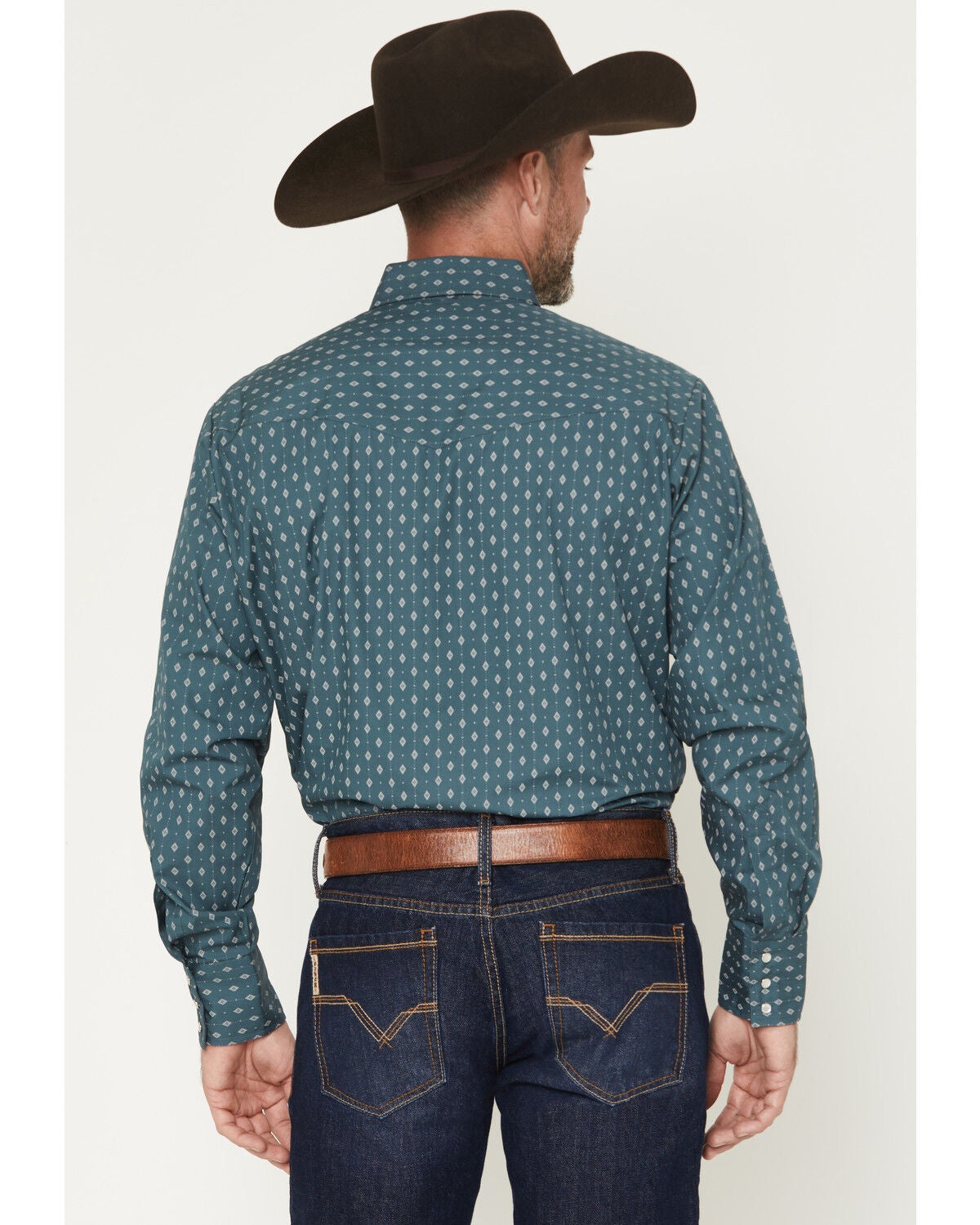 Image #4 - Ely Walker Men's Geo Print Long Sleeve Pearl Snap Western Shirt, Teal, hi-res