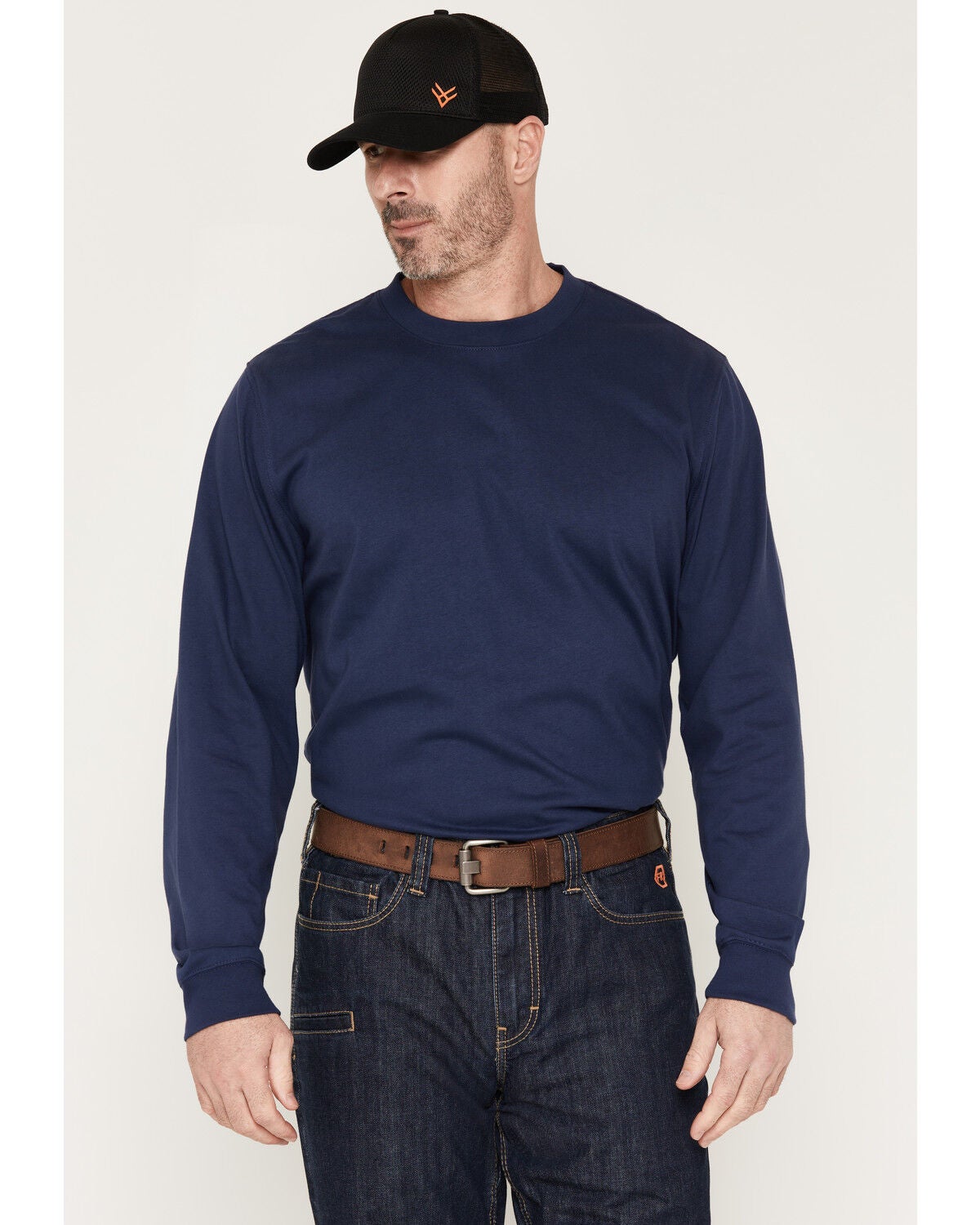 Image #2 - Hawx Men's FR Solid Skull and Hammers Long Sleeve Graphic Work T-Shirt, Navy, hi-res