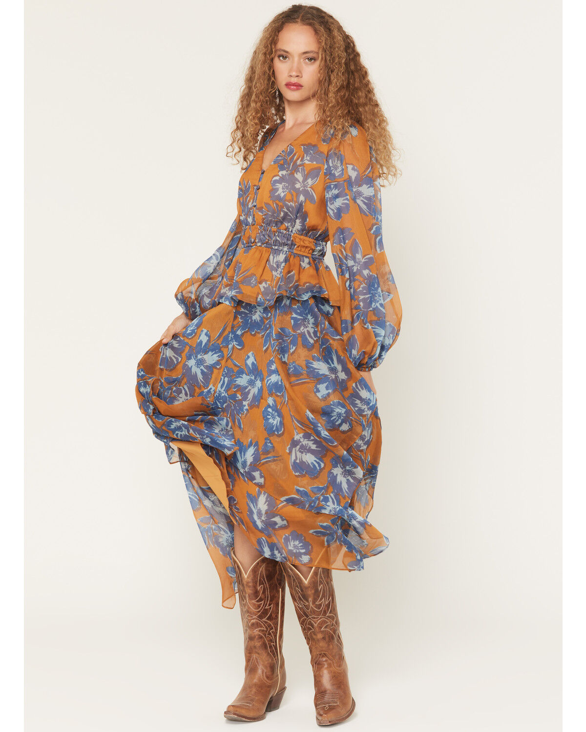 Image #1 - Shyanne Women's Floral Tiered Midi Skirt, Pecan, hi-res
