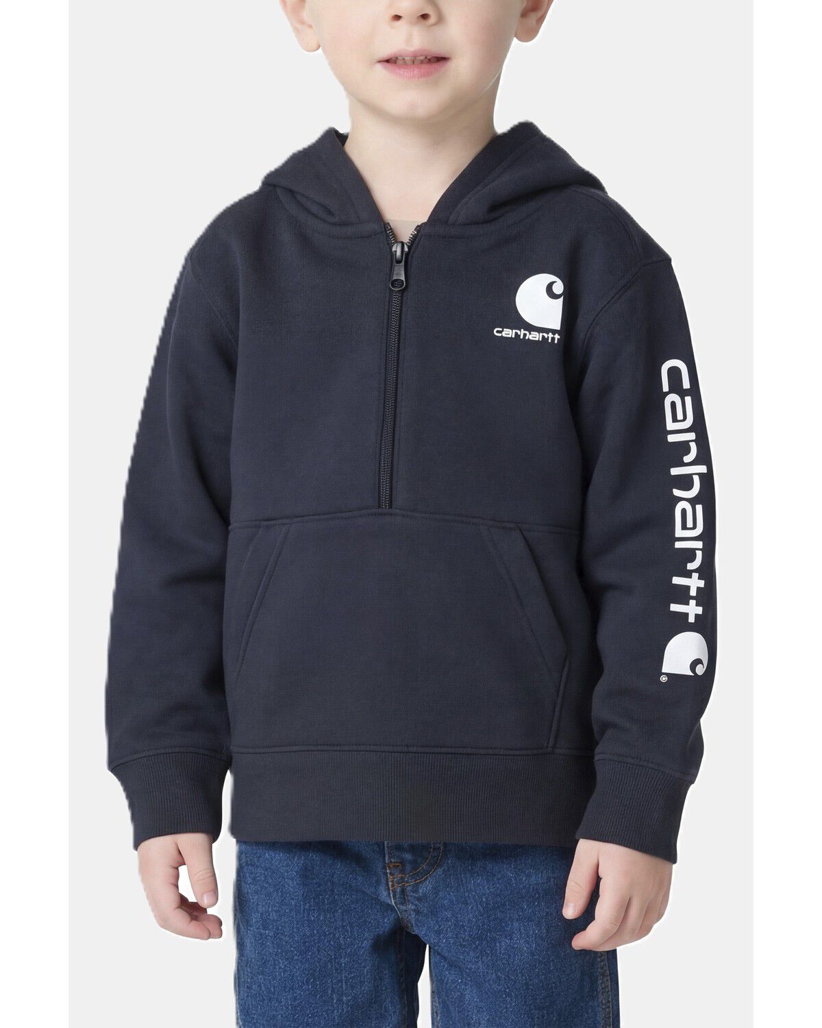 Carhartt Toddler Boys' Long Sleeve Half Zip Hooded Logo Pullover, Black, hi-res