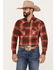 Ely Walker Men's Plaid Print Long Sleeve Snap Western Shirt , Rust Copper, hi-res