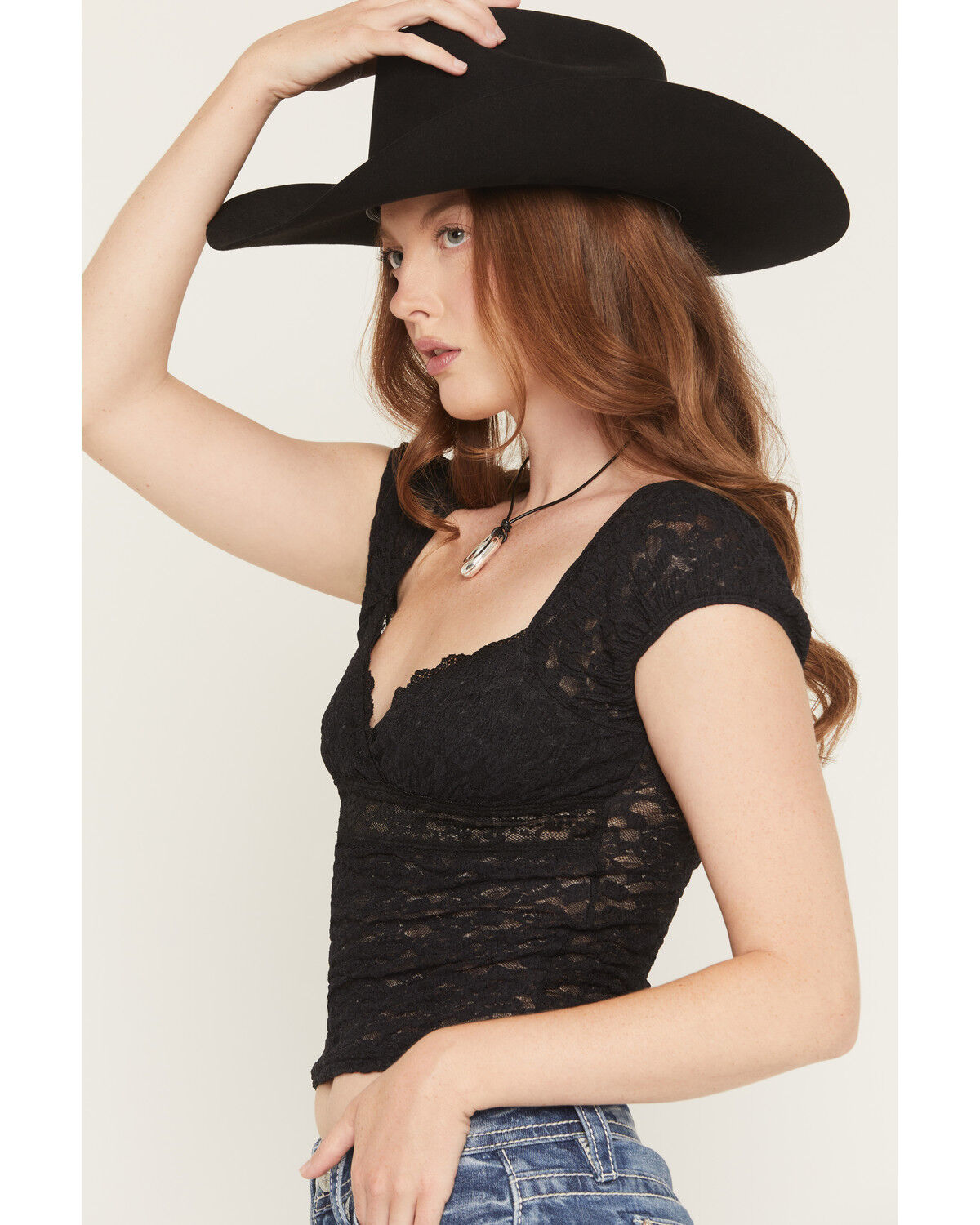 Image #2 - Wild Moss Women's Sheer Lace Short Sleeve Top, Black, hi-res