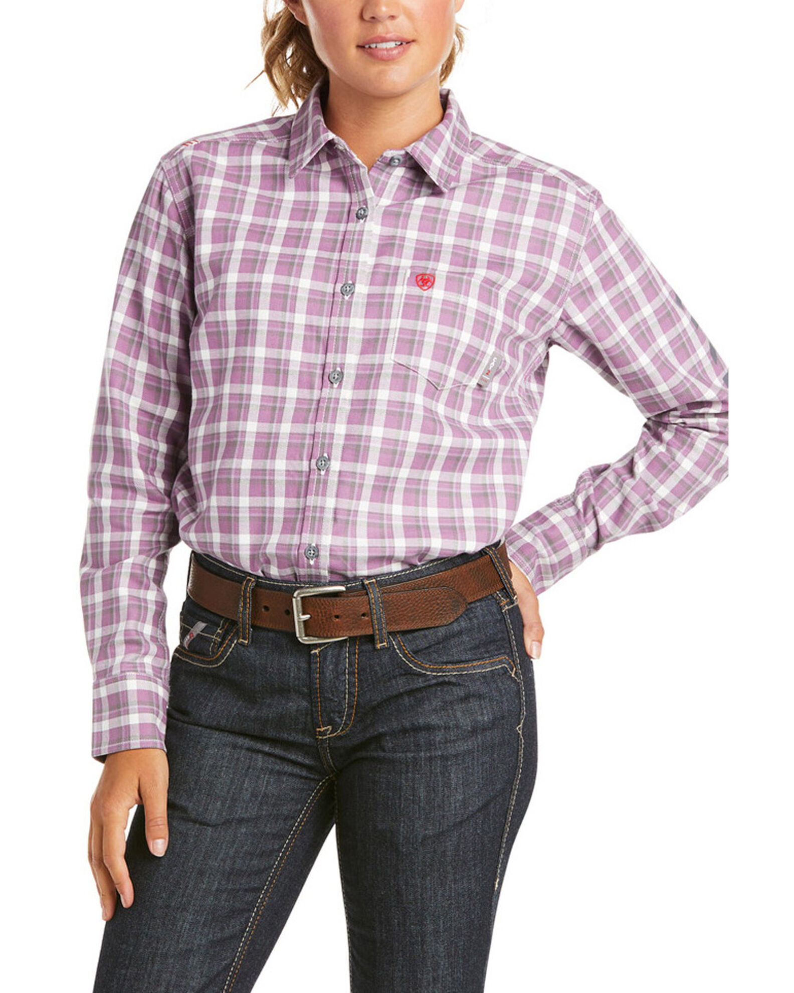 Ariat Women s FR Plaid Print Aja Logo Long Sleeve Button Work