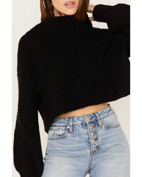 Image #3 - Revel Women's Cowl Neck Surplice Cropped Sweater, Black, hi-res