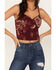 Image #3 - Idyllwind Women's Jessamine Embroidered Smocked Back Crop Top, Maroon, hi-res