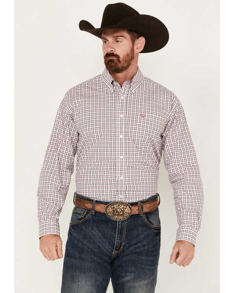Cinch Men's Small Plaid Print Long Sleeve Button-Down Western Shirt , Pink, hi-res
