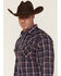 Image #2 - Ely Walker Men's Plaid Print Long Sleeve Pearl Snap Western Shirt, Navy, hi-res