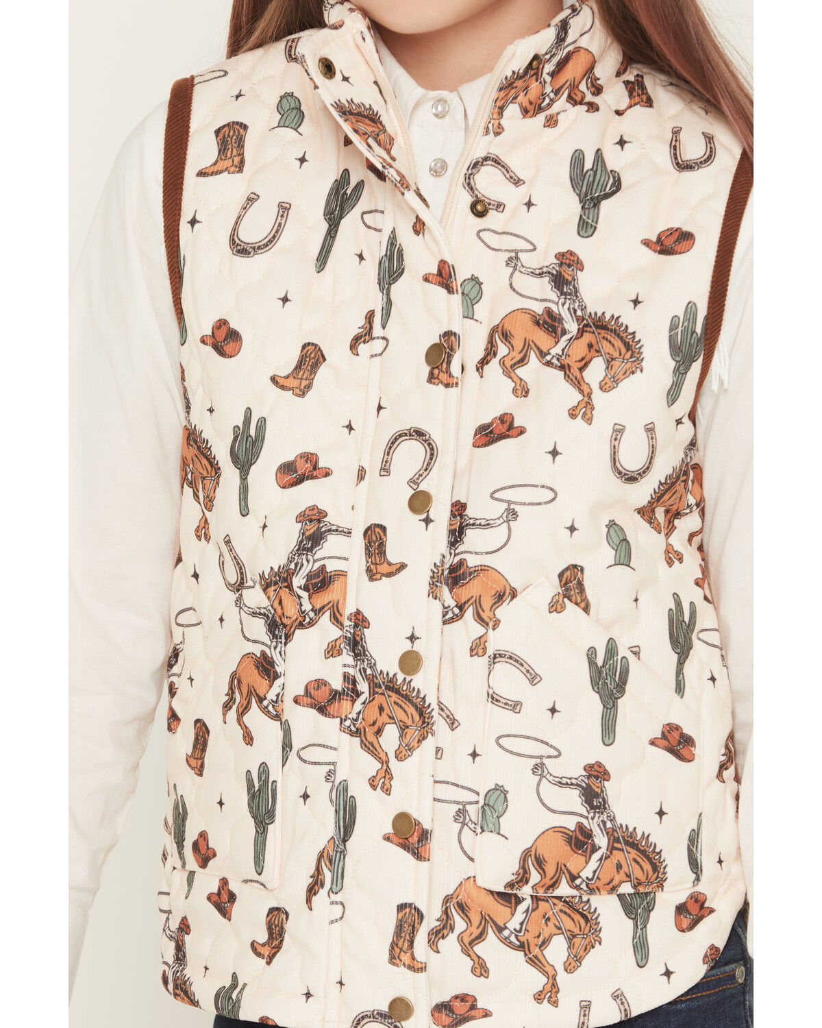 Image #3 - Fornia Girls' Horse Printed Vest, White, hi-res