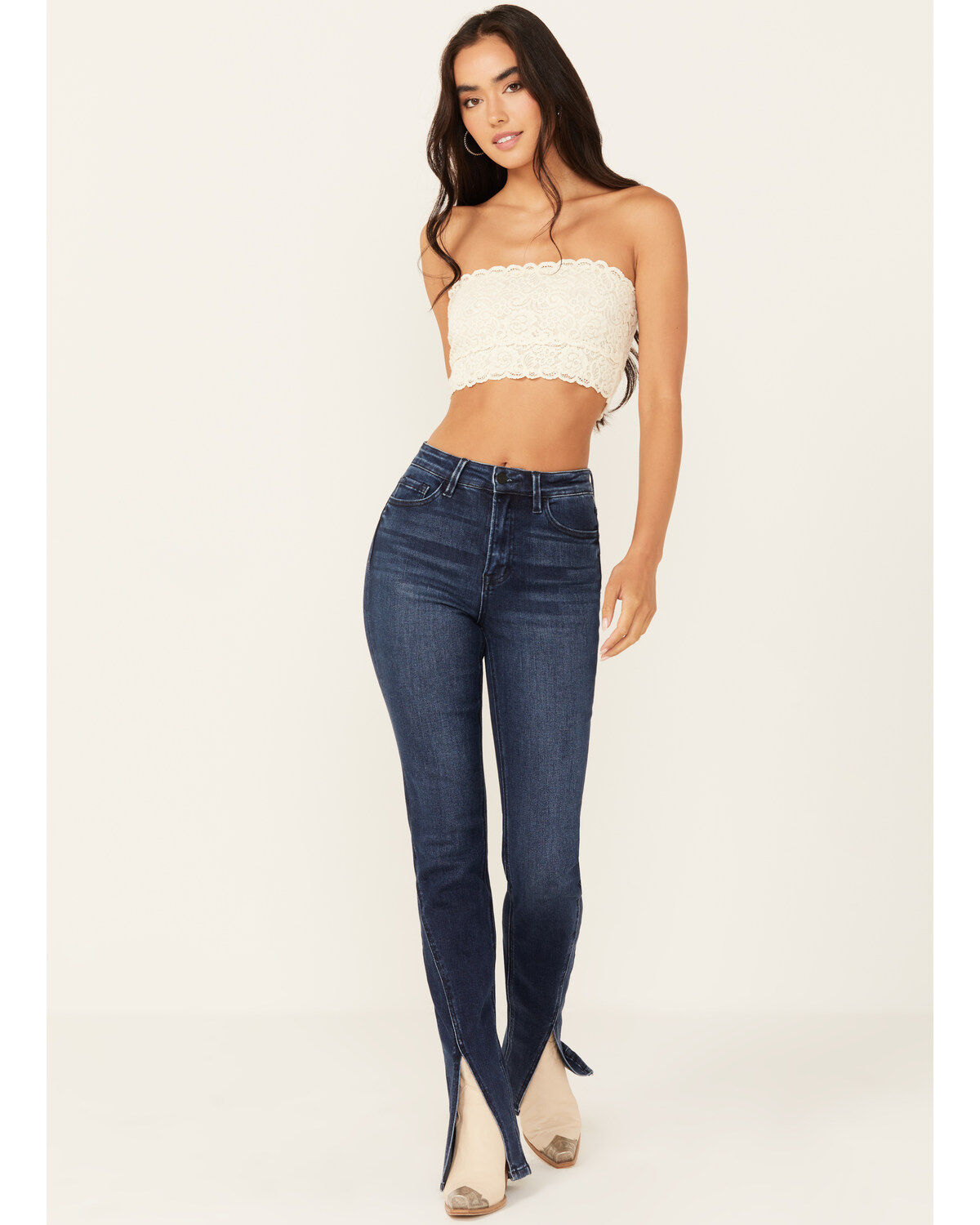Image #1 - Flying Monkey Women's Dark Wash High Rise Slim Stretch Straight Jeans, Dark Wash, hi-res